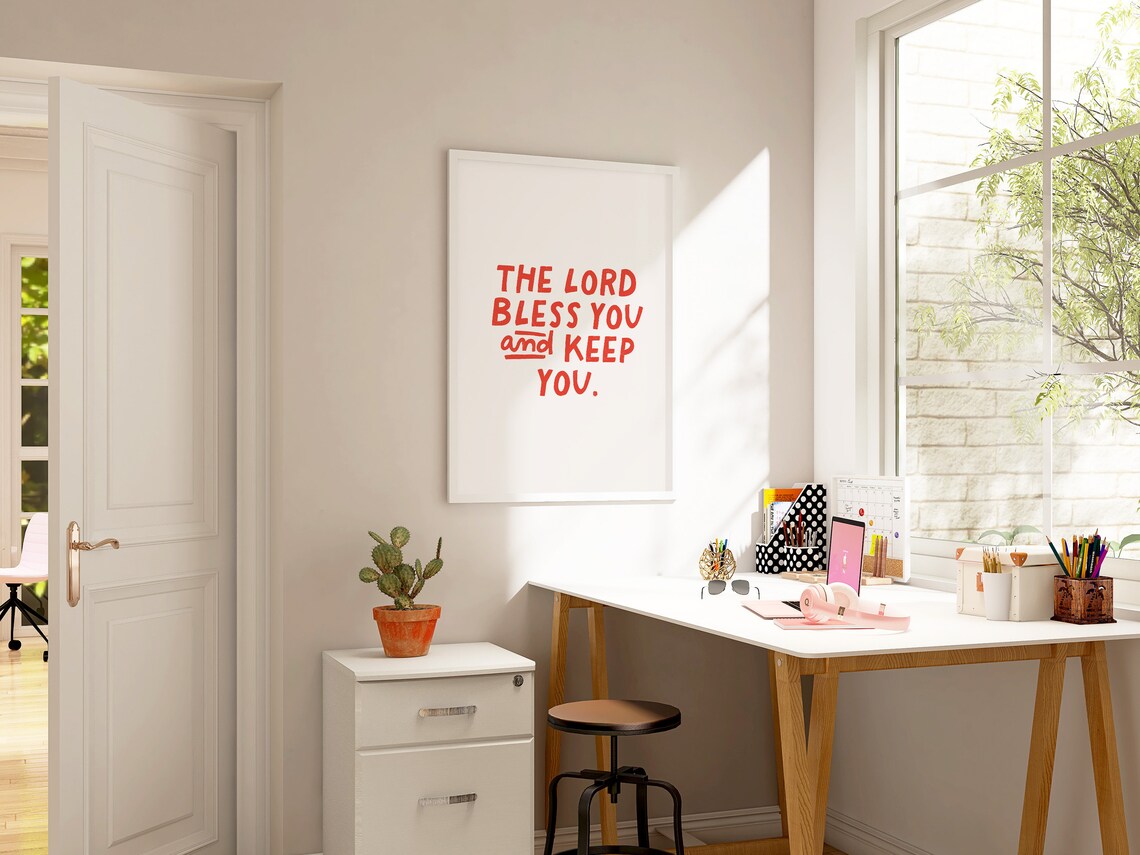 The Lord Bless You And Keep You Red Hand Lettered Quote Poster - Image 4