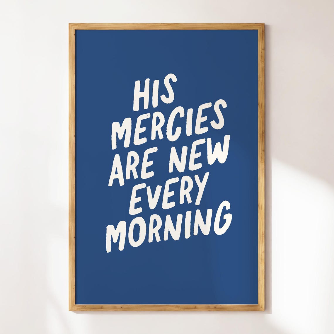 His Mercies Are New Minimalist Blue Christian Typography Trendy Art Print Bible Verse Wall Art Baptism Gift - Image 2