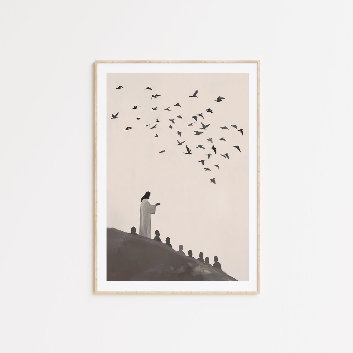 Jesus And The Birds Minimalist Monochrome Bible Story Print Art - Image 4