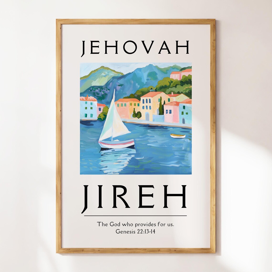 Jehovah Jireh Coastal Sailboat Painting Genesis 22 Bible Verse Art Poster - Image 4
