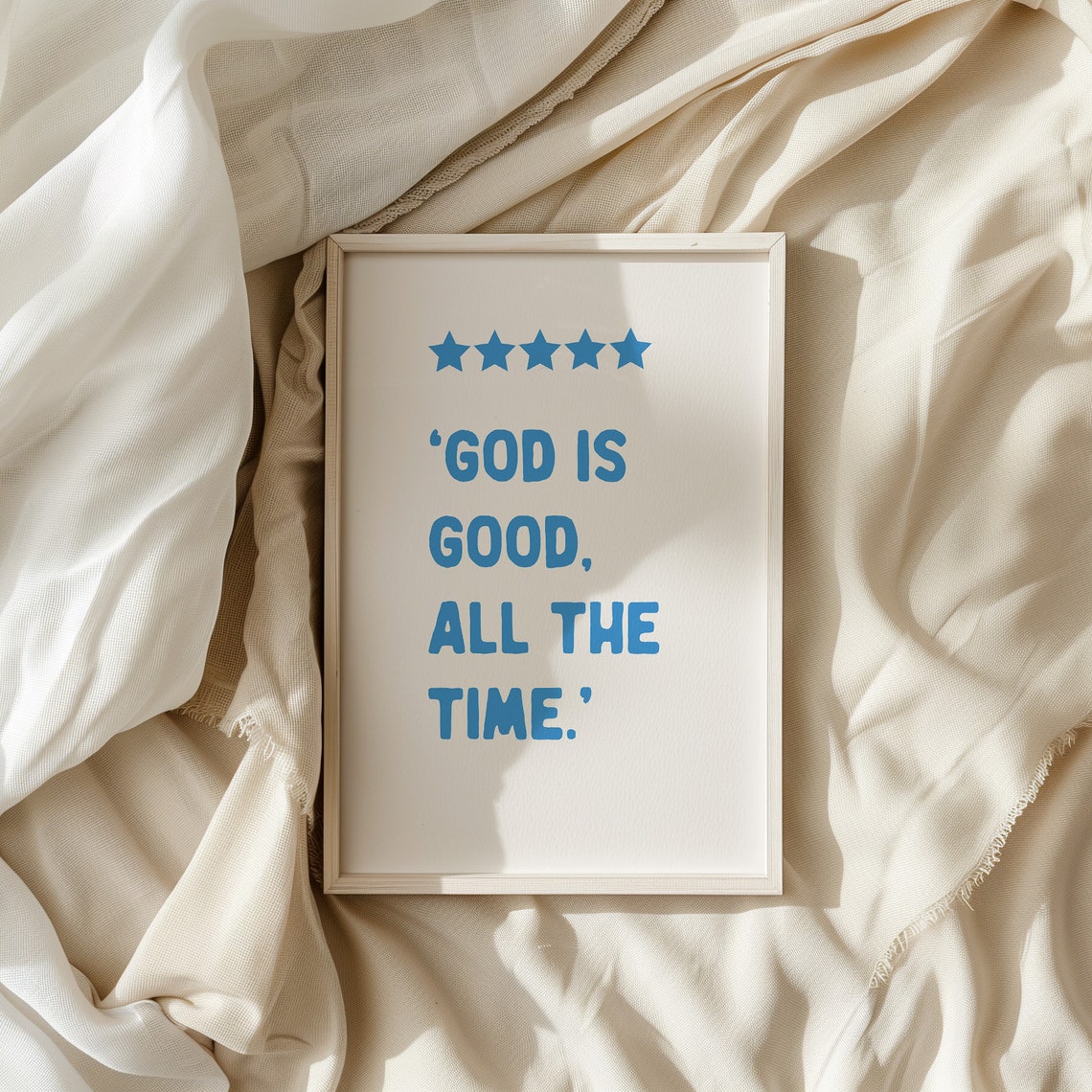 God Is Good All The Time Blue Typography Star Christian Quote Wall Art - Image 3