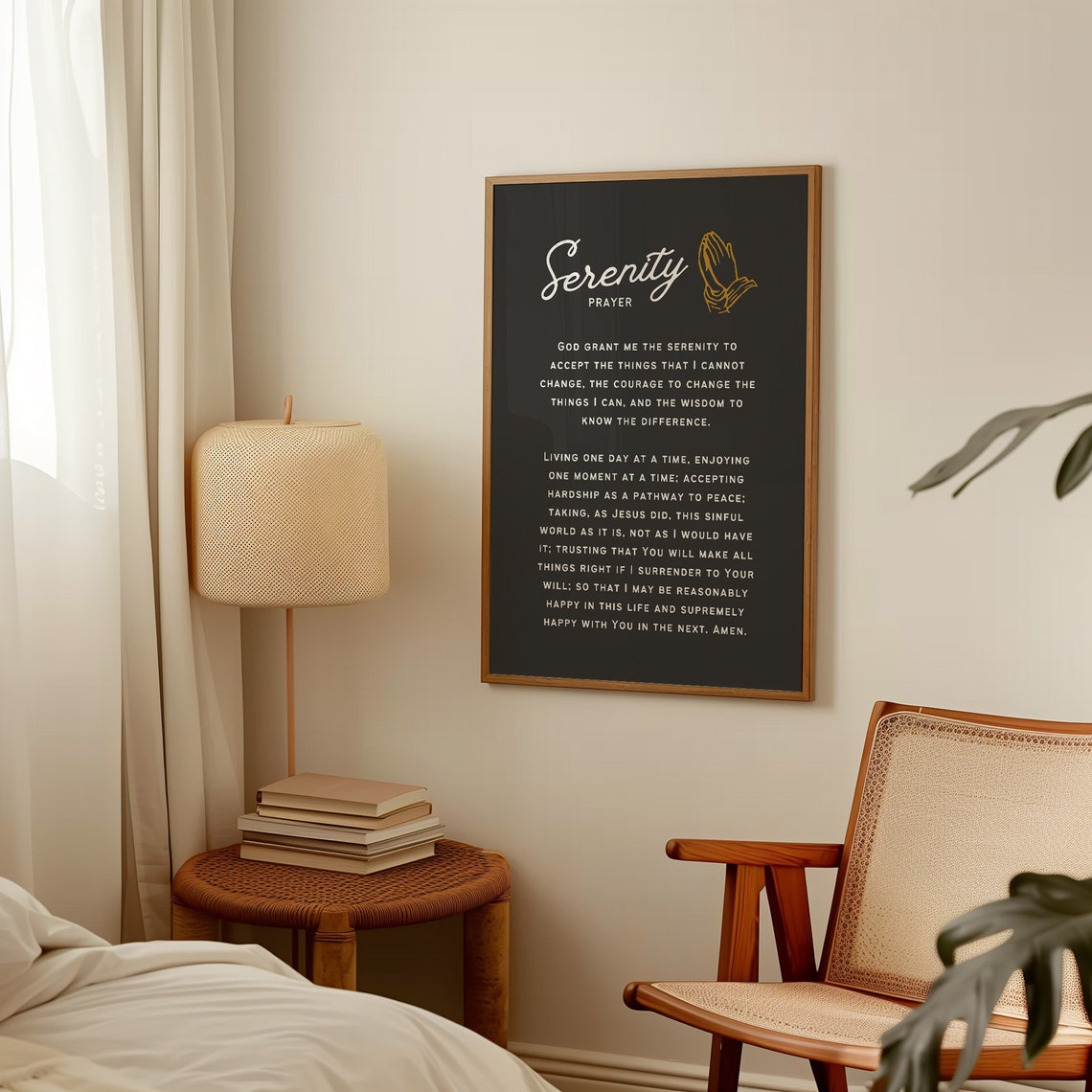 Serenity Prayer Full Text Black Gold Praying Hands Scripture Poster - Image 3
