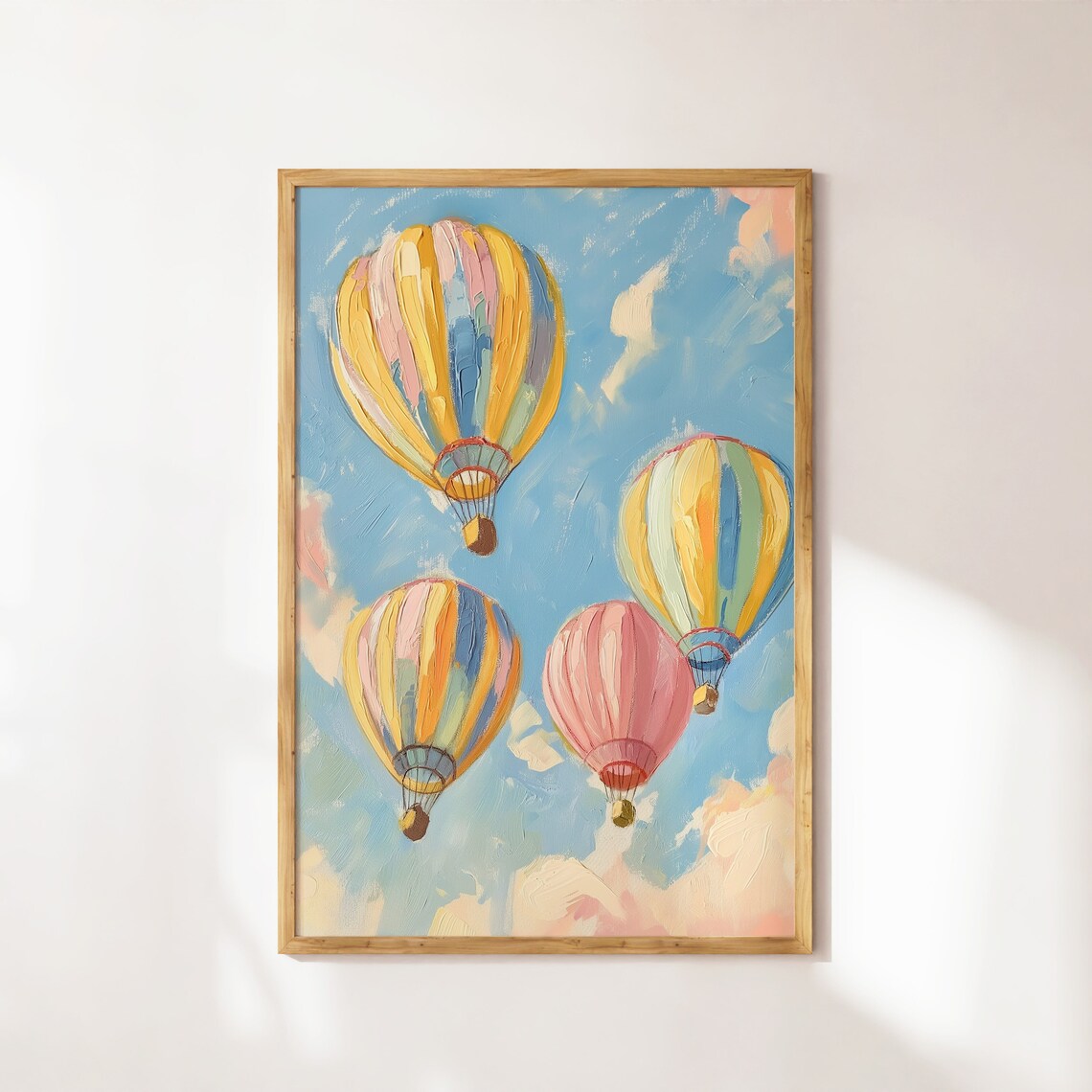 Pastel Hot Air Balloons Whimsical Dreamy Sky Painting Poster