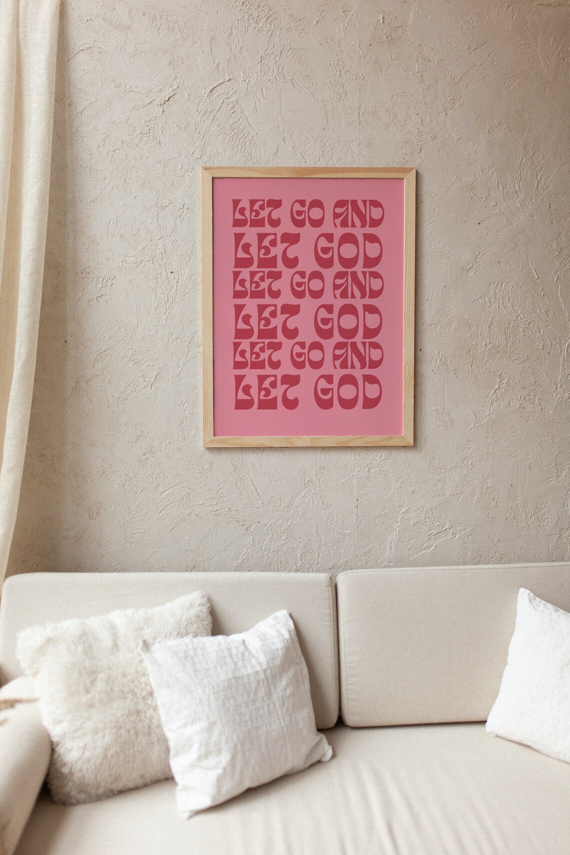 Let Go and Let God Retro Pink Groovy Typography Christian Wall Art - Image 3