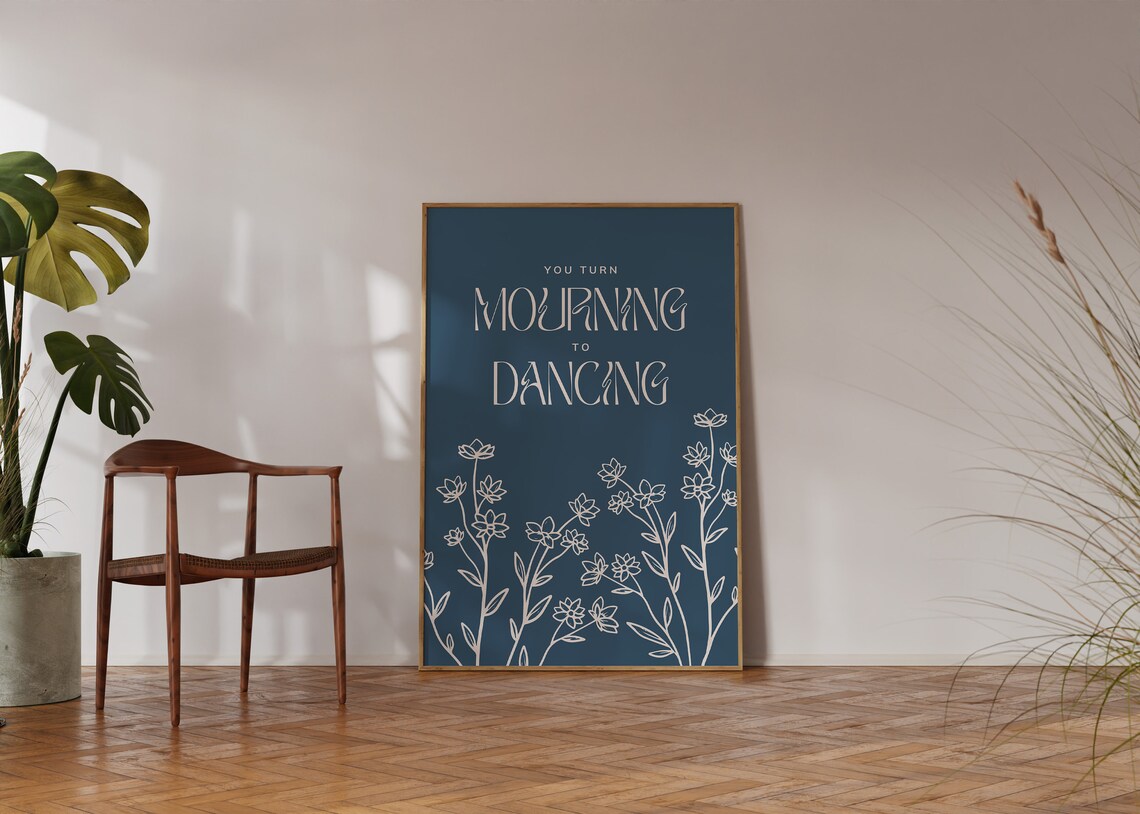 You Turn Mourning to Dancing Navy Floral Christian Worship Print Art - Image 3