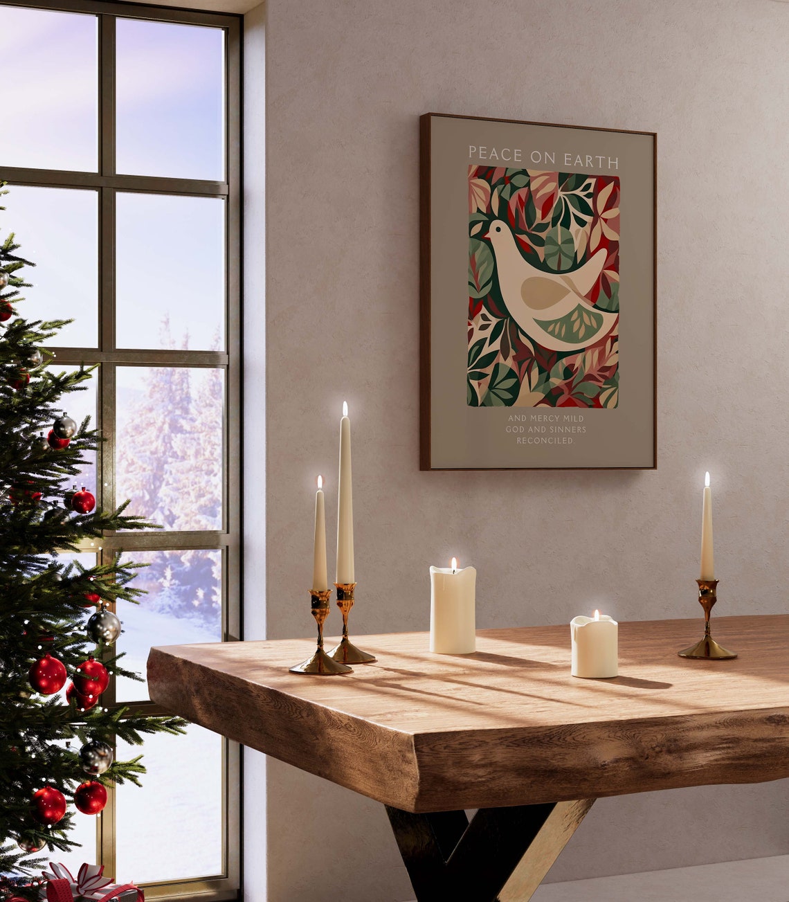 Peace on Earth White Dove Christmas Foliage Scripture Poster - Image 4