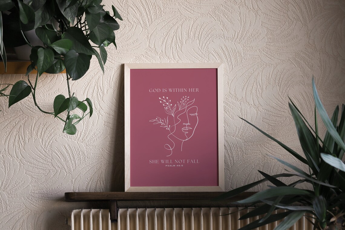 God Is Within Her Psalm 46 Mauve Line Art Christian Woman Wall Art - Image 3