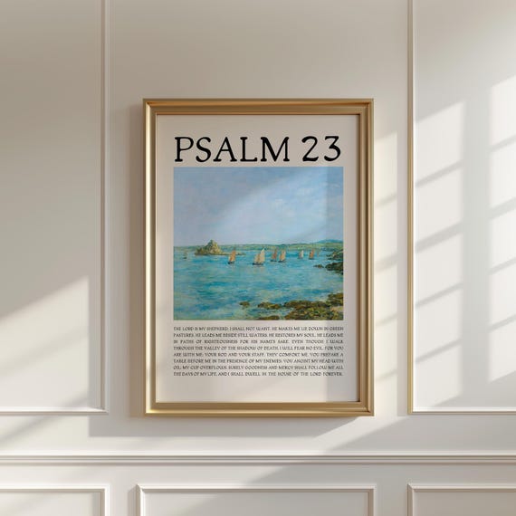 Psalm 23 Coastal Christian Wall Art Bible Verse Wall Art Trendy Apartment Decor Coastal Granddaughter Prints Wall Art