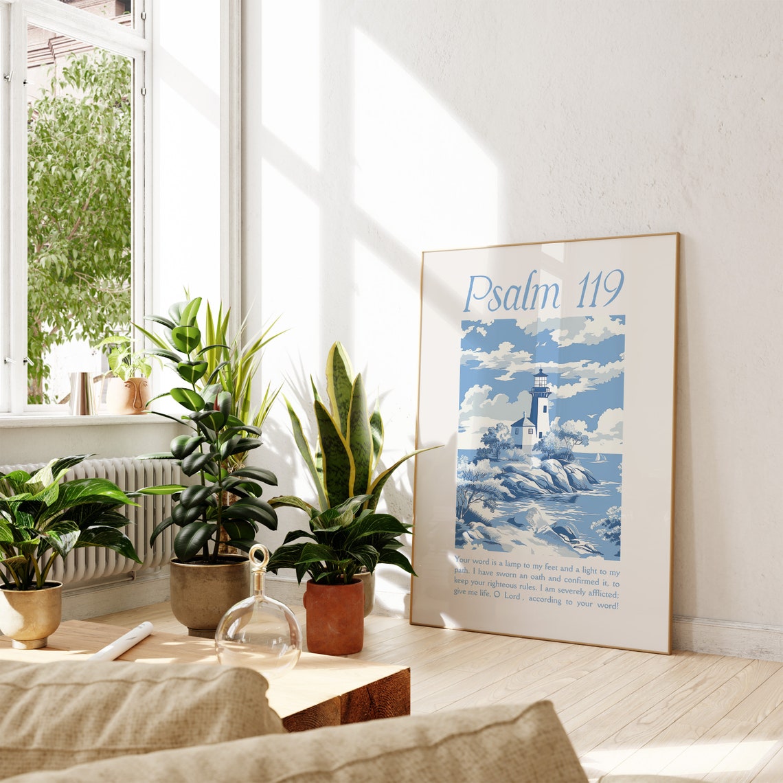 Psalm 119 Coastal Lighthouse Painting Scripture Verse Poster - Image 4