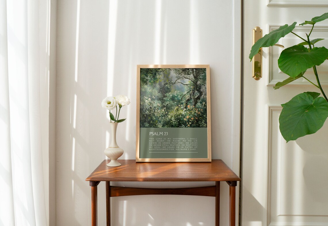 Psalm 23 Monet-Inspired Christian Poster, Sage Green - Image 3