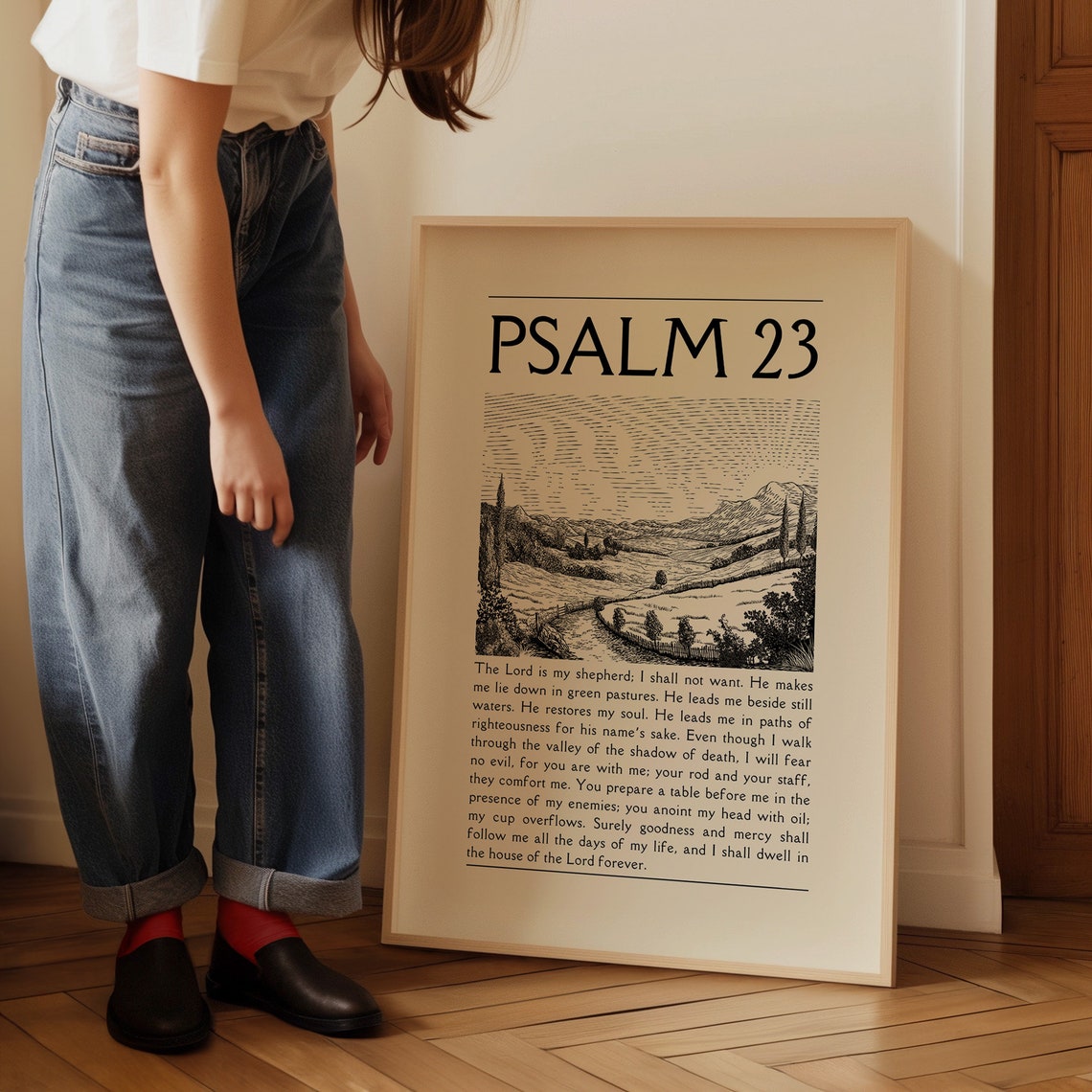 Psalm 23 Full Verse Etched Pastoral Landscape Scripture Poster - Image 4