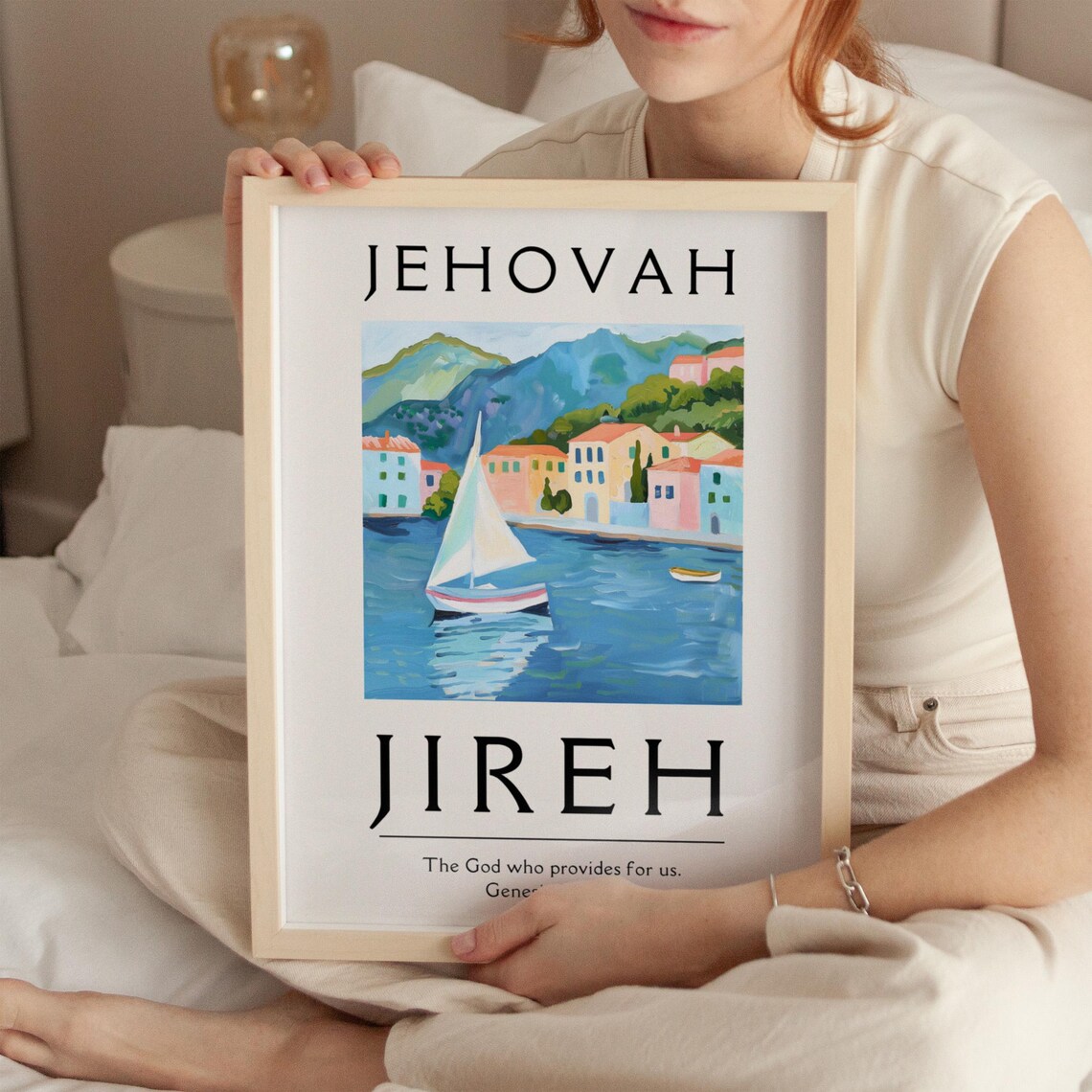 Jehovah Jireh Coastal Sailboat Painting Genesis 22 Bible Verse Art Poster - Image 3