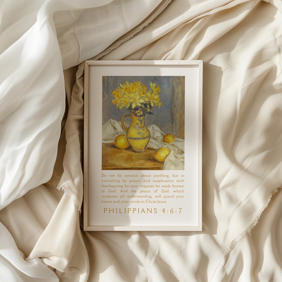 Philippians 4 Do Not Be Anxious Sunny Daffodil Still Life Poster - Image 4