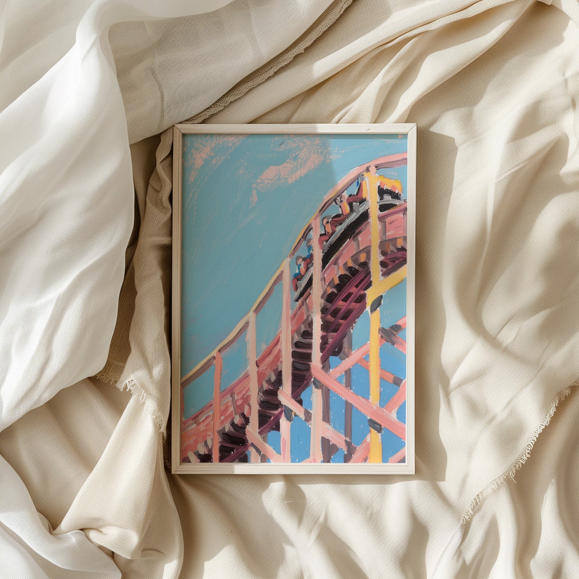 Pastel Rollercoaster Painting Retro Amusement Park Art Poster - Image 3