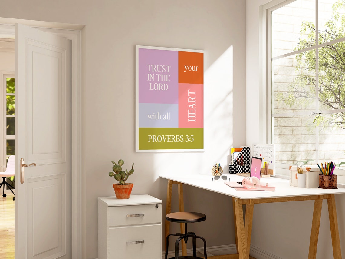 Trust In The Lord Proverbs 35 6 Christian Wall Art Minimalist Typography Colorful Print Gift Kids Room Bible Verse Scripture - Image 3