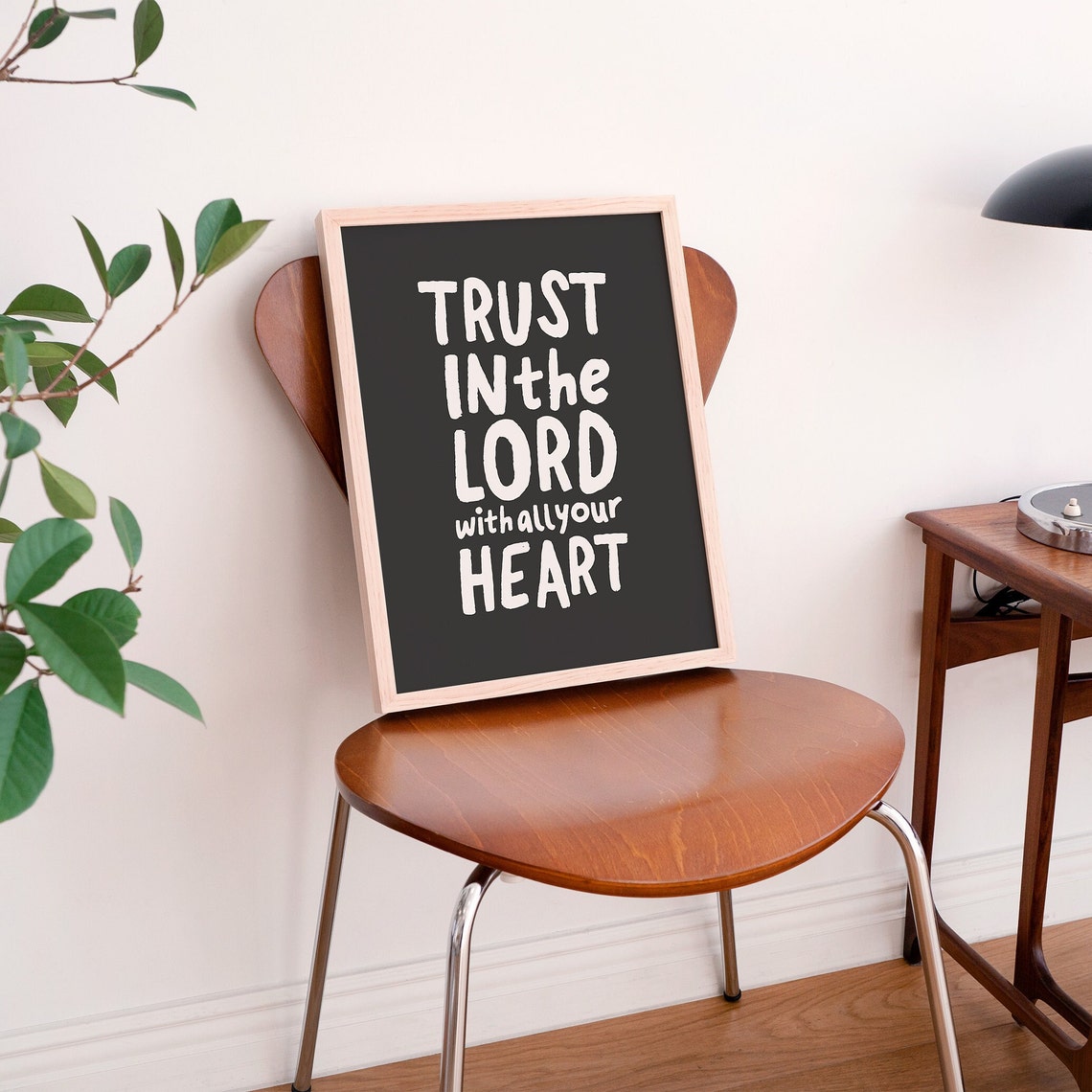 Trust in the Lord With All Your Heart Black Monochrome Poster - Image 4
