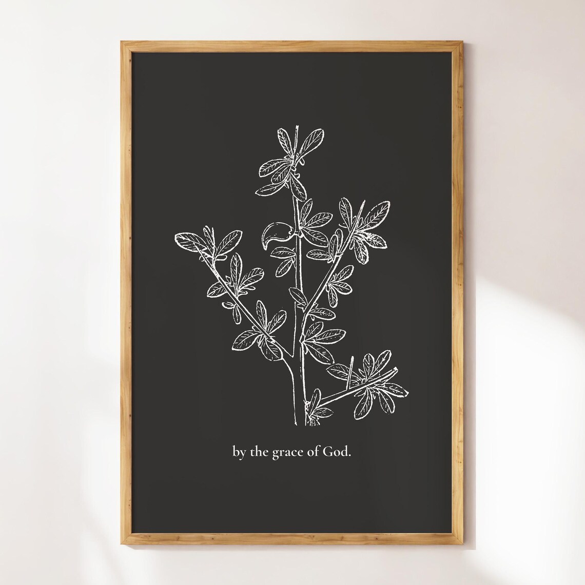 By The Grace Of God Botanical Black Minimalist Line Art Poster - Image 3