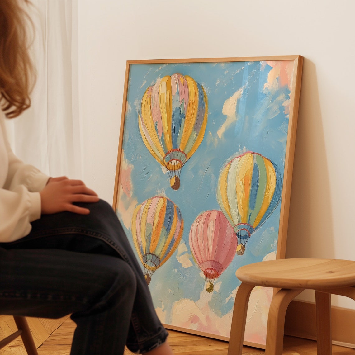 Pastel Hot Air Balloons Whimsical Dreamy Sky Painting Poster - Image 3