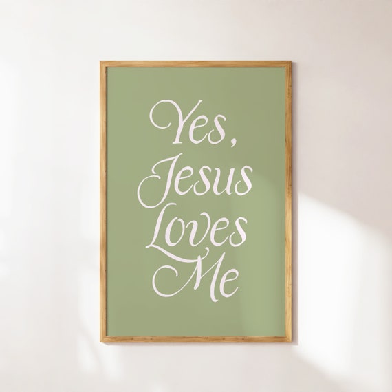 Jesus Loves Me Christian Quote Wall Art Modern Green Wall Art Bible Verse Decor Trendy Minimalist Decoration For Apartment