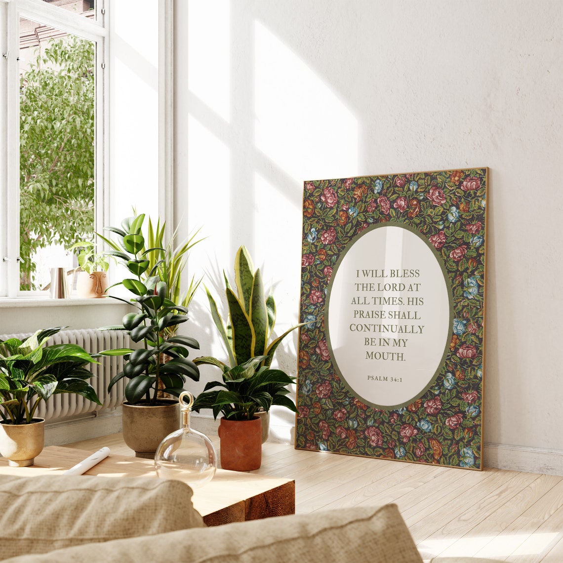 Psalm 34 I Will Bless The Lord Vintage Dark Floral Oval Poster - Image 3