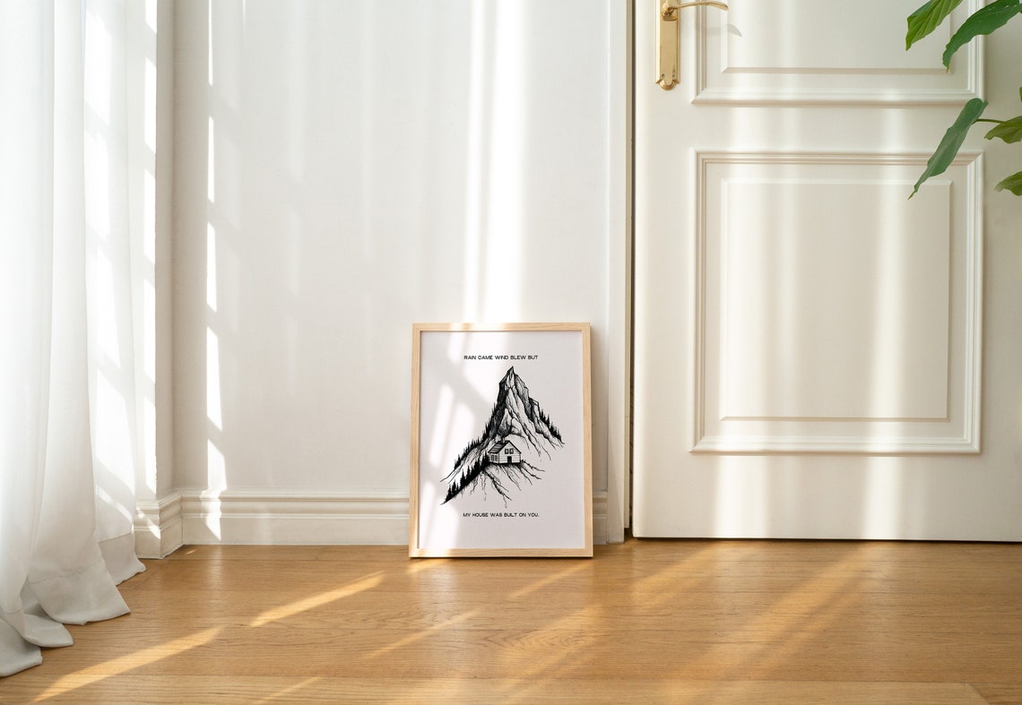 My House Was Built on You Mountain Cabin Ink Christian Quote Poster - Image 2