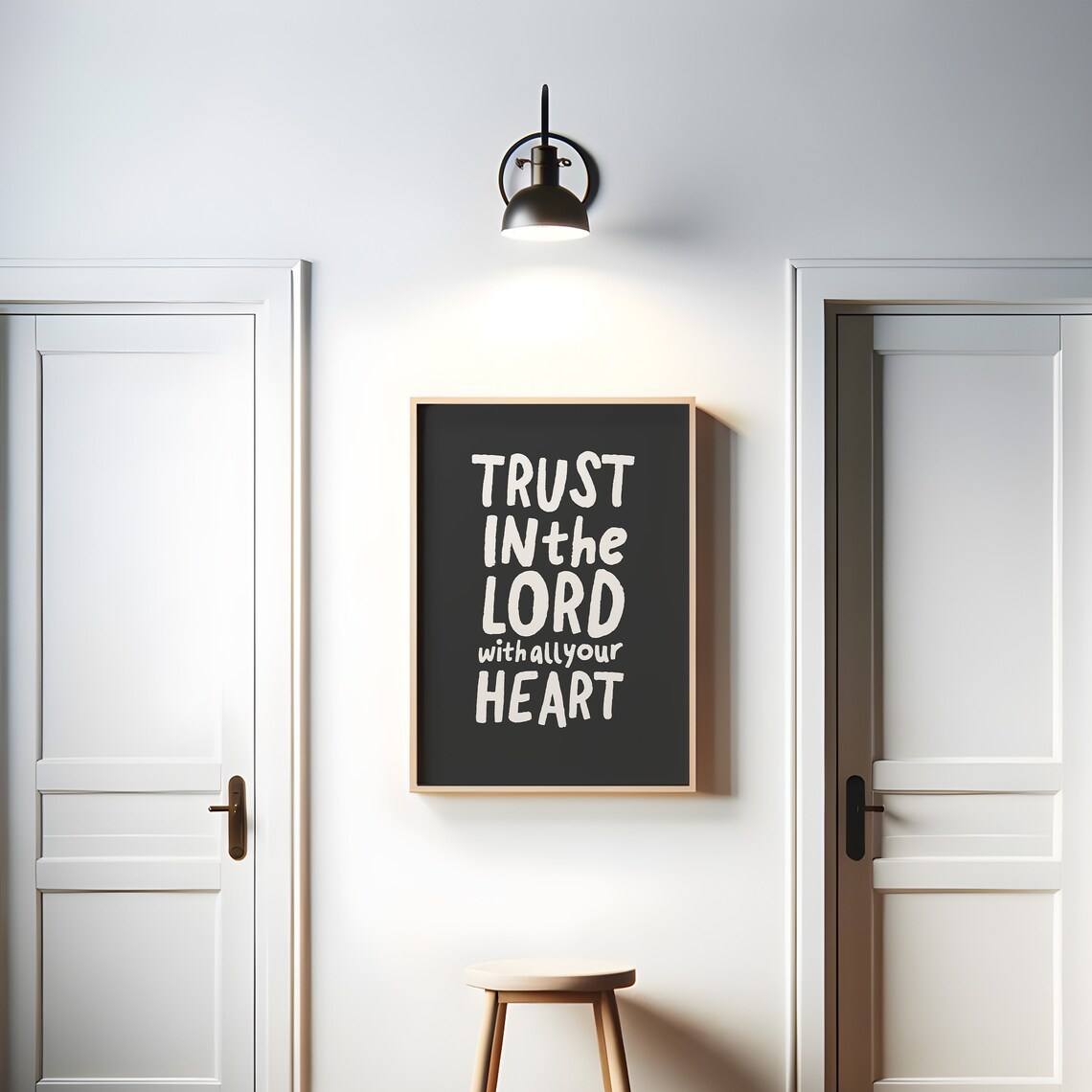Trust in the Lord With All Your Heart Black Monochrome Poster - Image 3