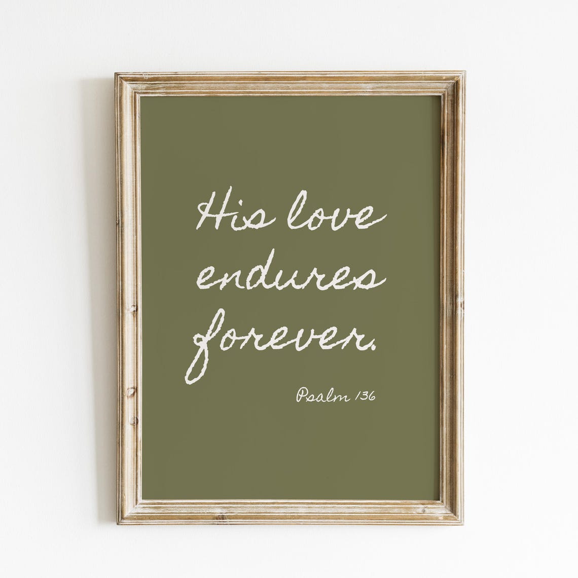 His Love Endures Forever Psalm 136 Green Botanical Scripture Poster