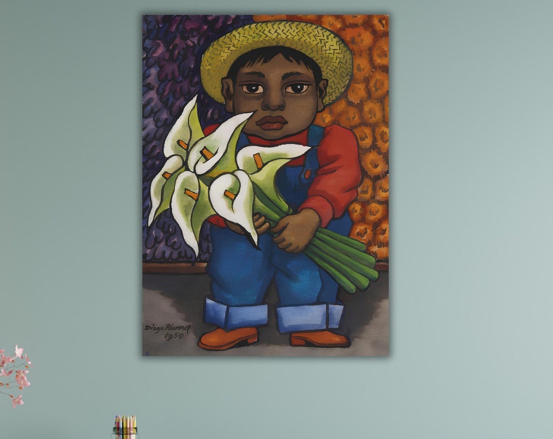 Diego Rivera Child With Calla Lilies Straw Hat 1950 Mexican Art Poster