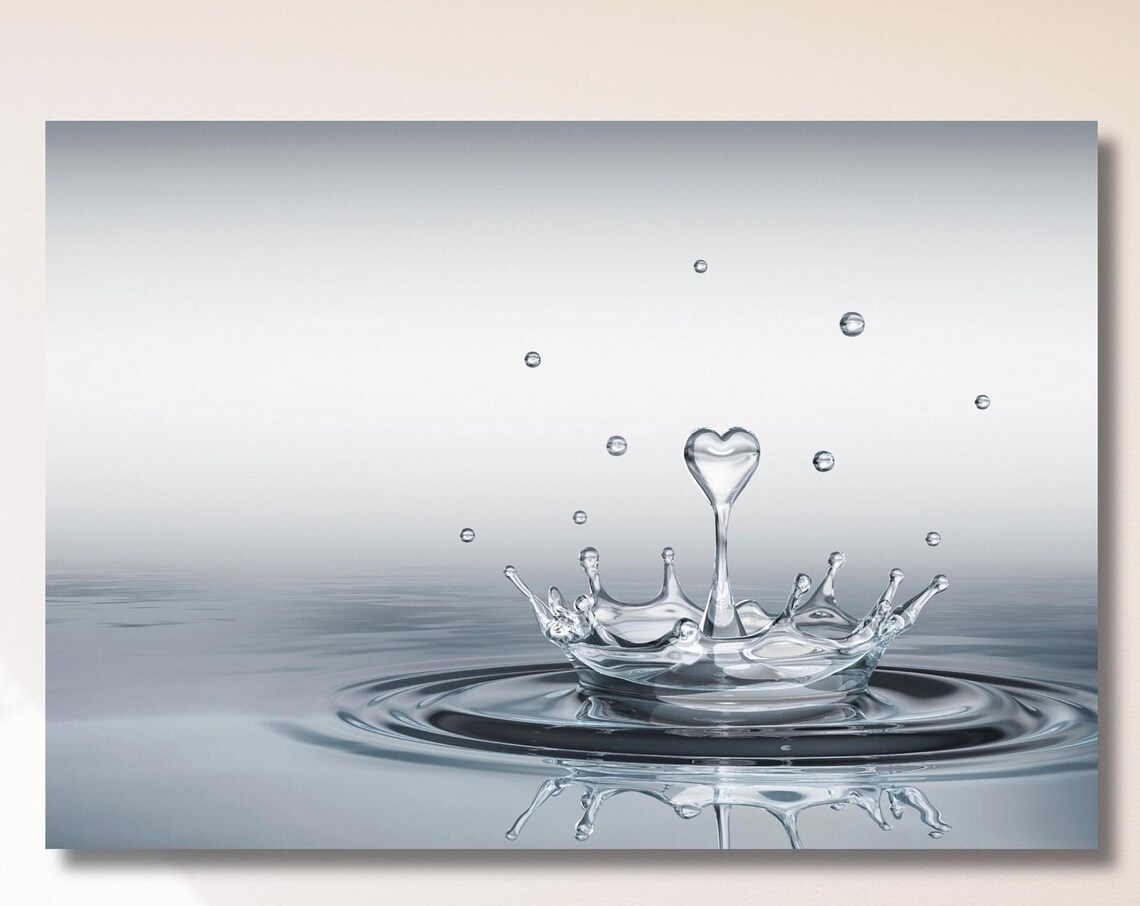 Water Drop Splash Crown Heart Minimalist Blue Love Art Poster