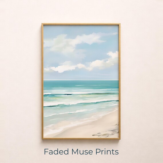Tranquil Seascape Beach Watercolor Coastal Ocean Painting Print