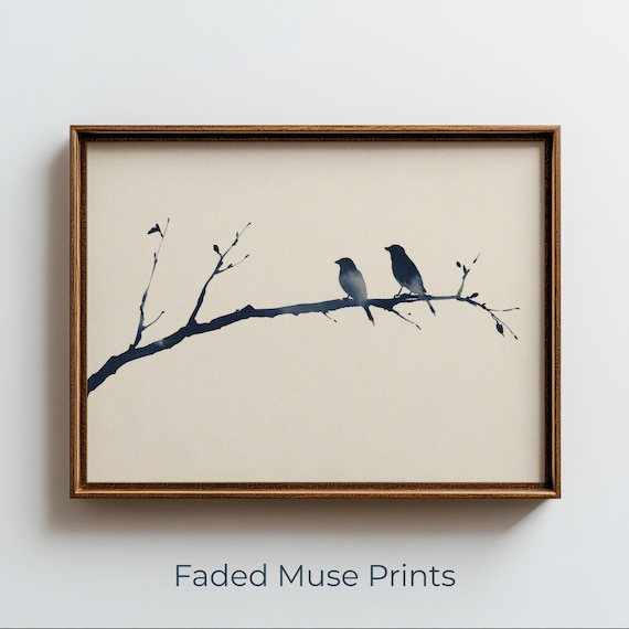 Bird Branch Print, Minimalist Watercolor Art Print
