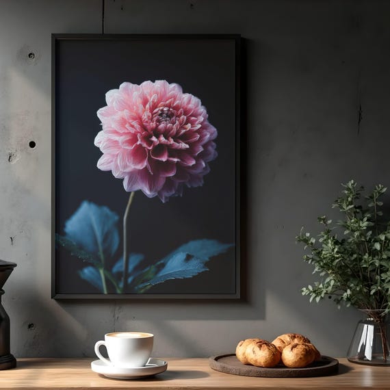 Pink Dahlia Wall Art Printable Moody Botanical Floral Decor Pdf Files