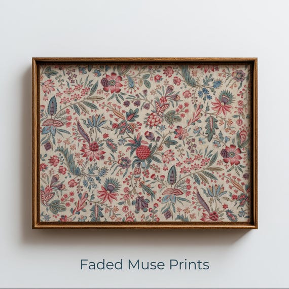 Vintage Floral Textile Print Cottagecore Botanical Wall Art Digital Download 1607