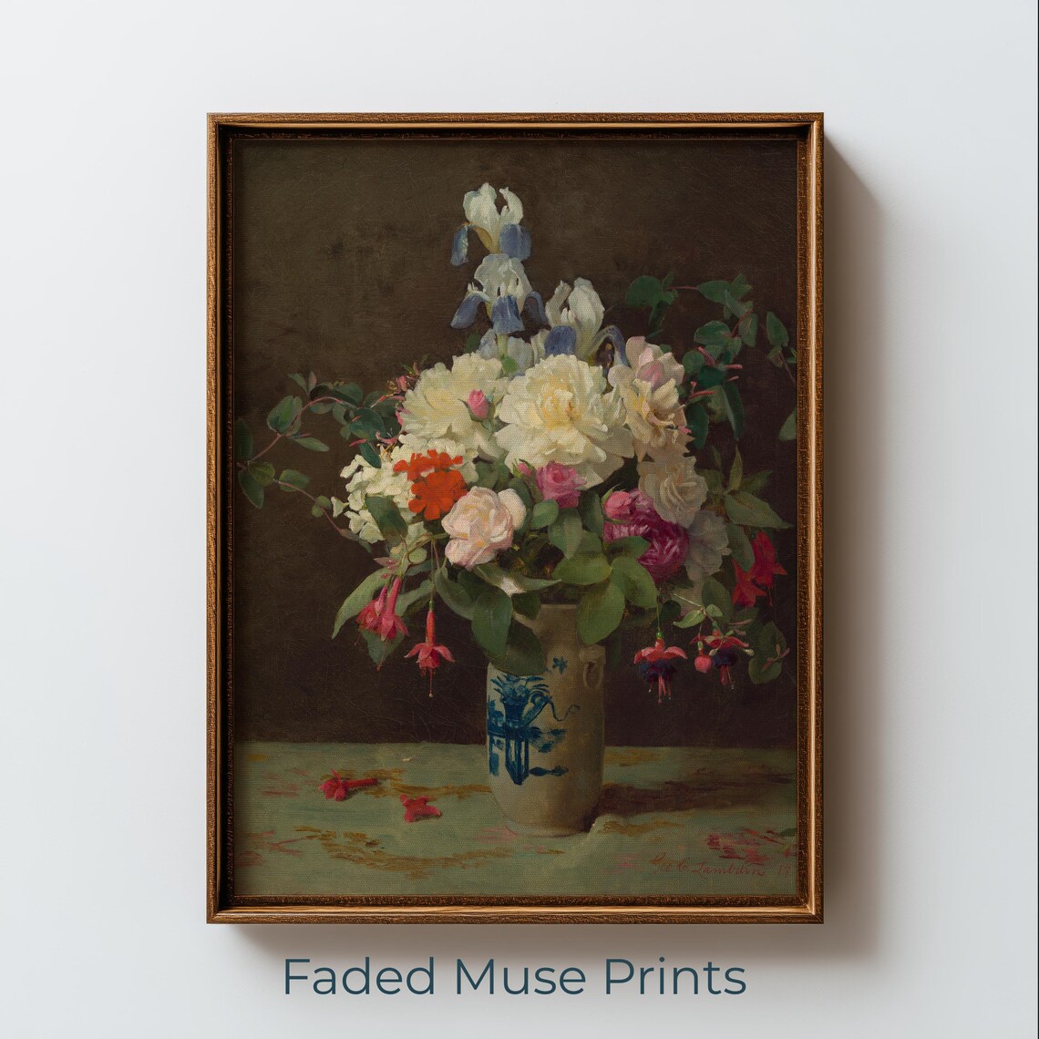 Romantic Peony Rose Bouquet Vintage Floral Still Life Art Print