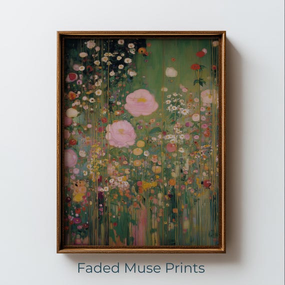 Wildflower Meadow With Pink Blooms Impressionistic Botanical Art Digital Download 1725