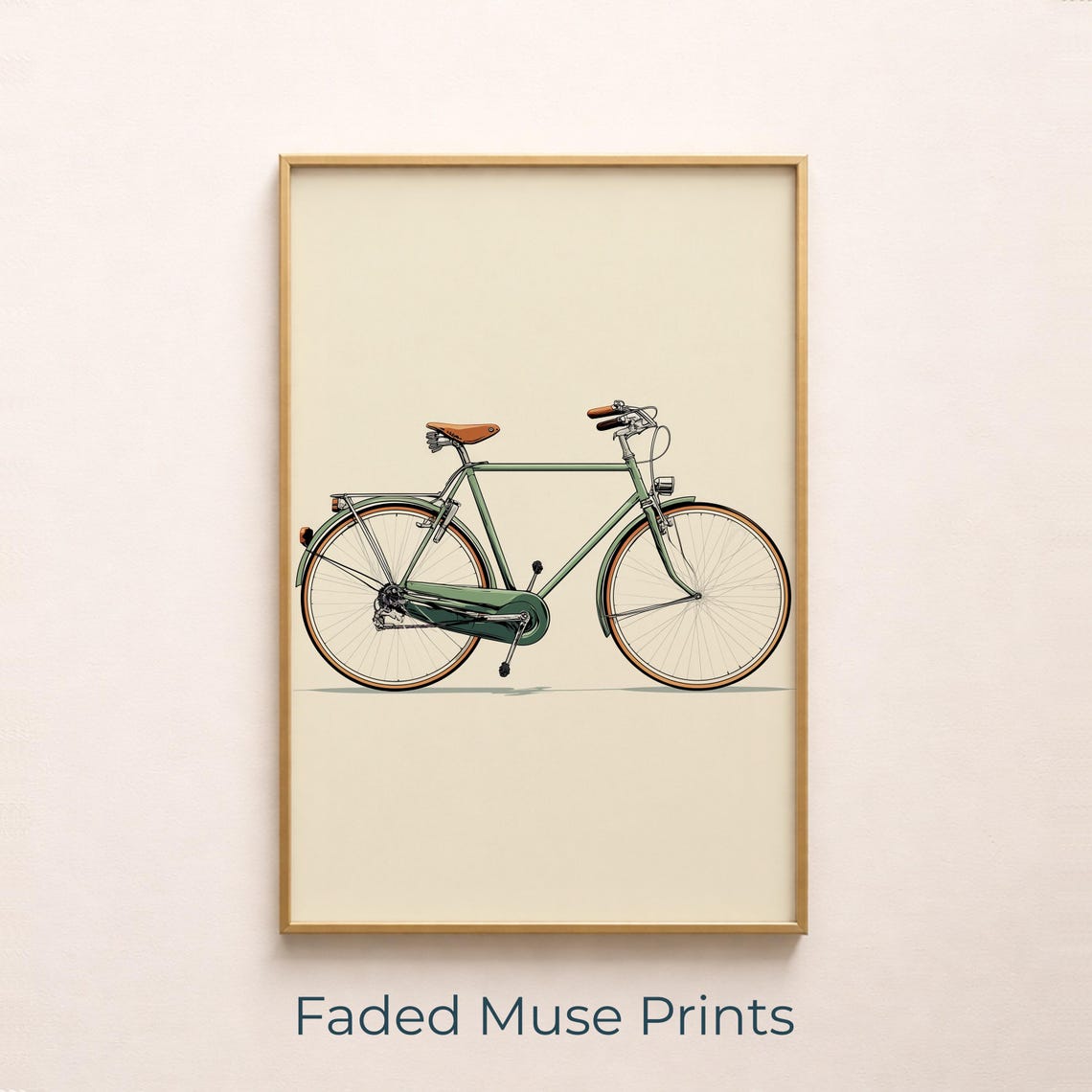 Vintage Green City Bicycle Minimalist Step Through Bike Art Poster
