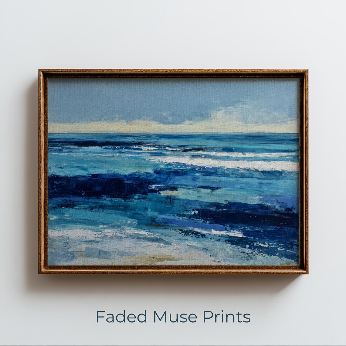 Modern Abstract Seascape Coastal Blue Waves Printable Wall Art Digital Download 2813