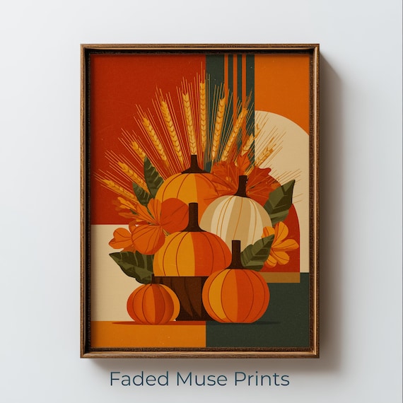 Retro Fall Harvest Pumpkins Autumn Printable Wall Art Thanksgiving Decor Digital Download 3180