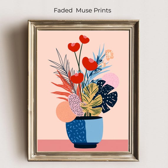 Floral Vase Print Modern Botanical Wall Art Digital Download