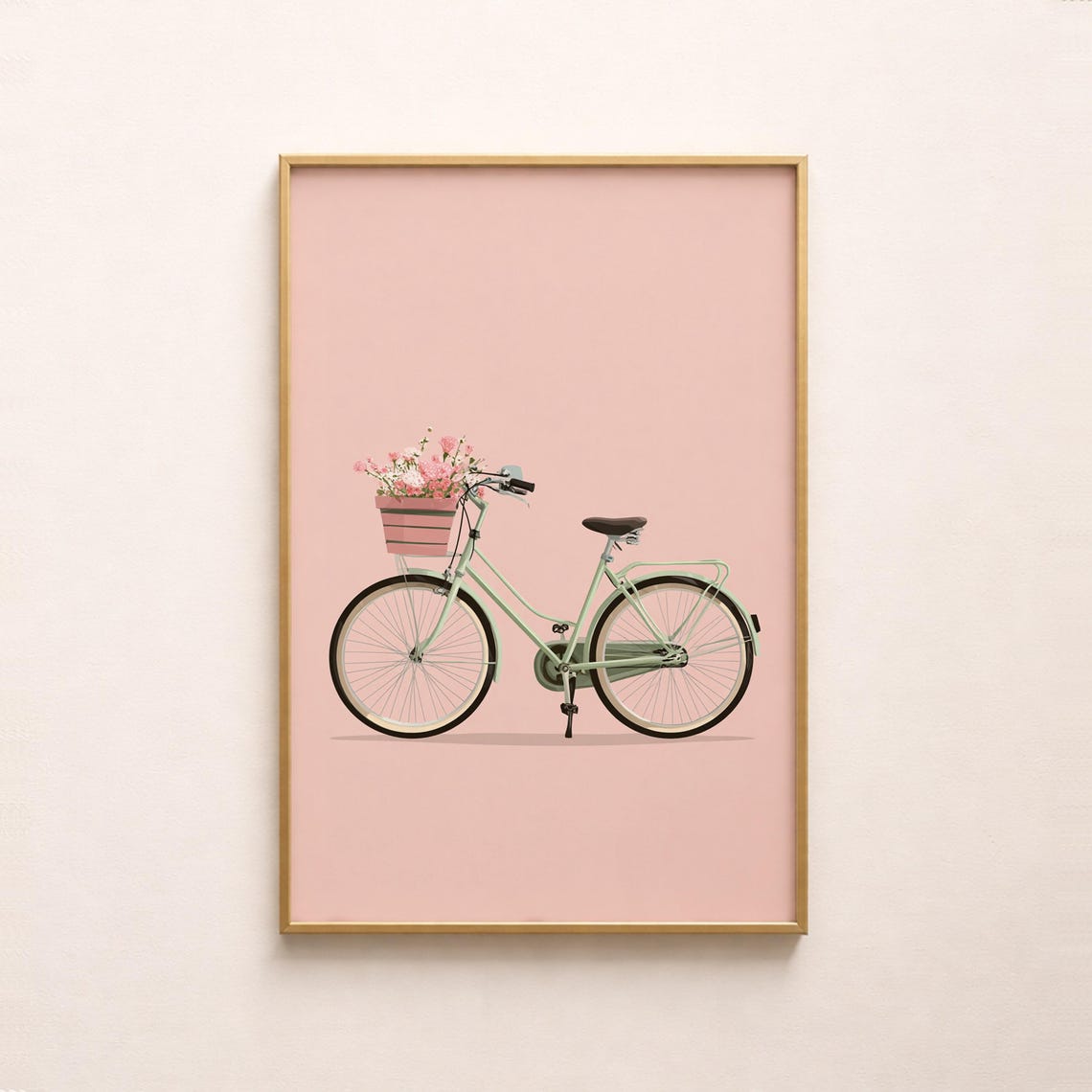 Vintage Mint Bicycle with Flower Basket Pink Pastel Minimalist Poster