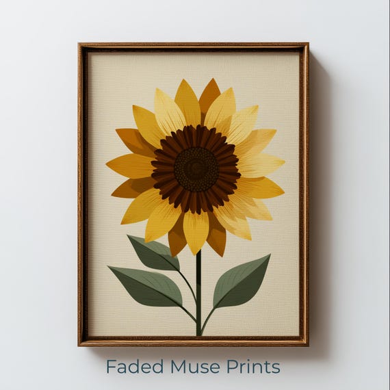 Retro Sunflower Wall Art Midcentury Modern Botanical Decor Digital Download 1051