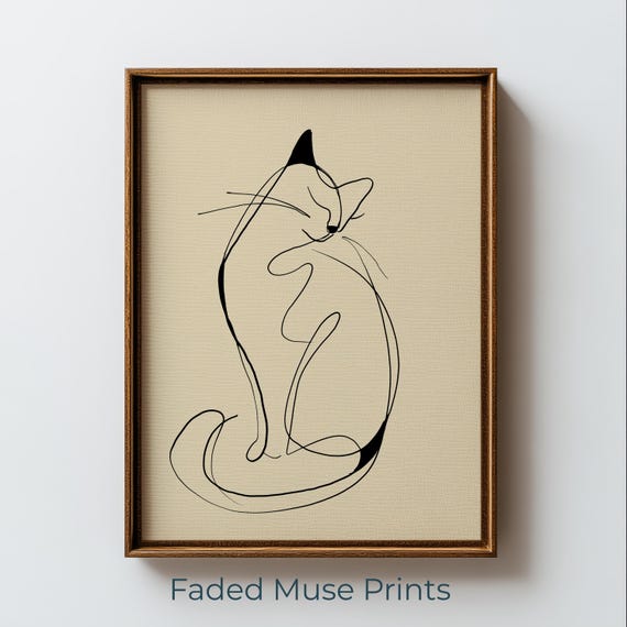 Minimalist Cat Line Drawing, Poster Print