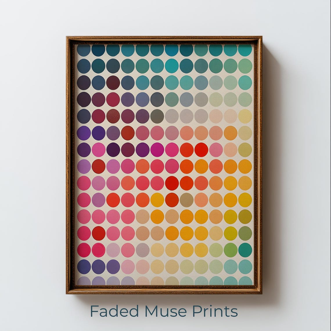 Colorful Polka Dot Grid Rainbow Spots Midcentury Modern Wall Art