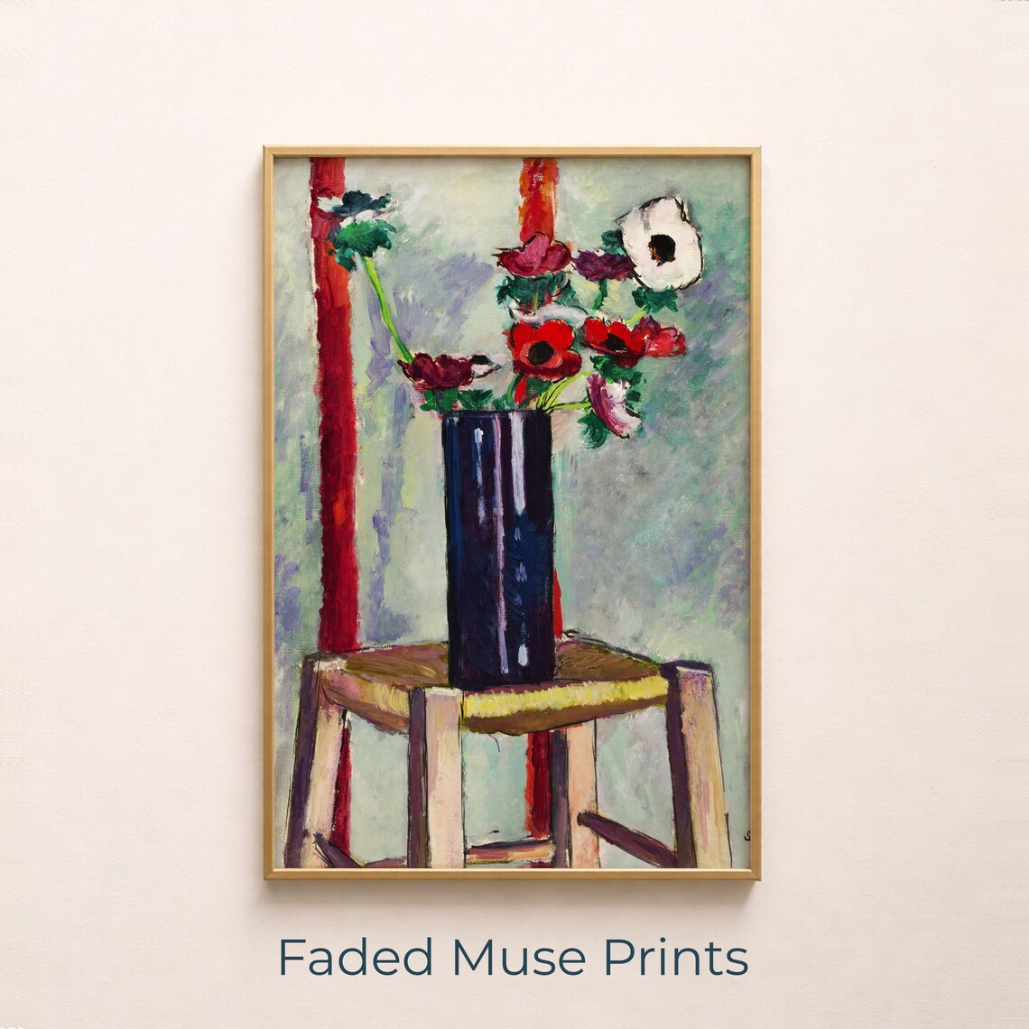 Red Anemone Flowers In Dark Vase Painterly Still Life Art Poster