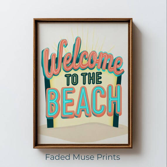 Welcome To The Beach Retro Neon Sign Vintage Coastal Wall Art