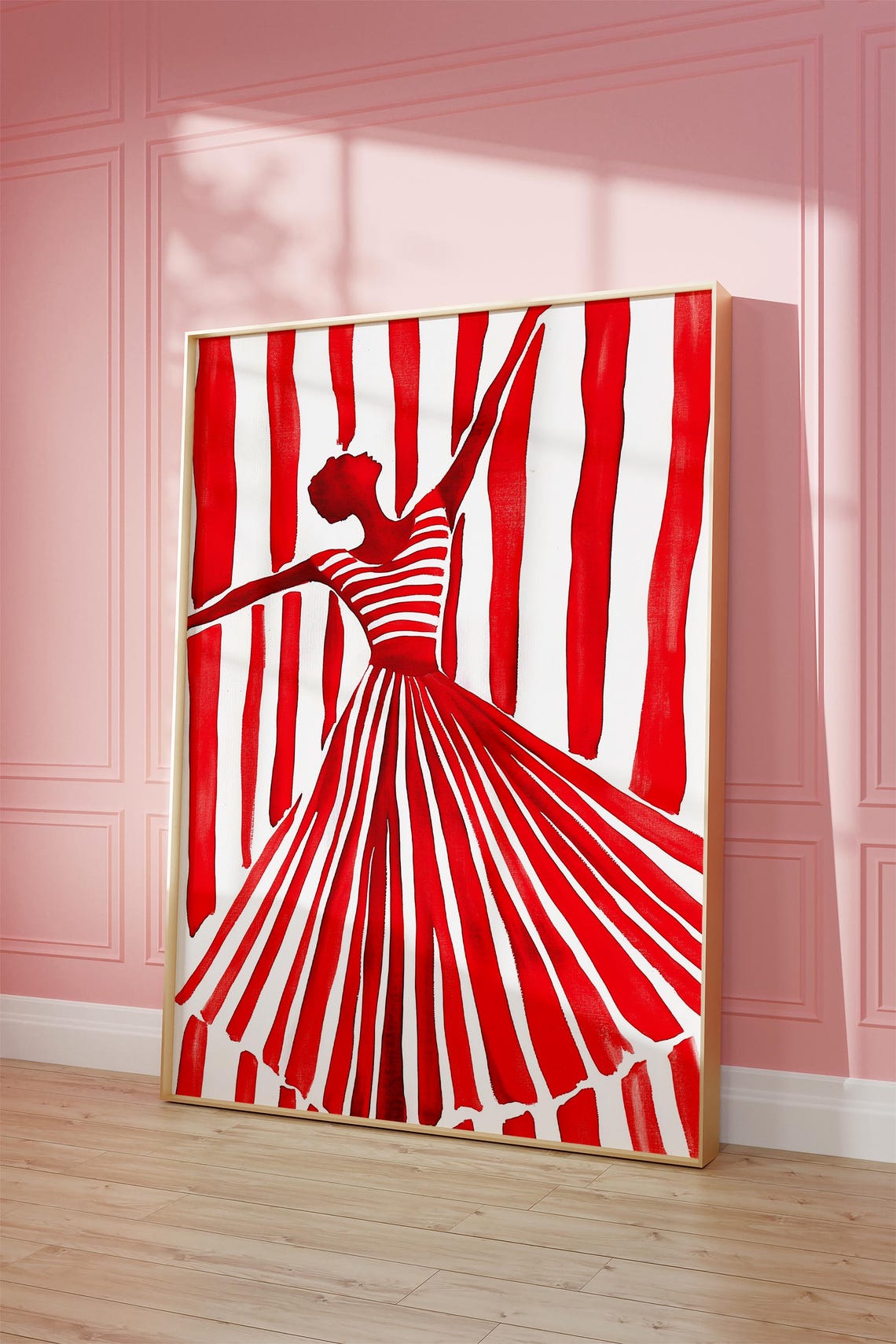 Red Striped Dancer Art Print Minimalist Wall Decor Bold Abstract Woman Artwork Modern Contemporary Poster Instant - Image 3