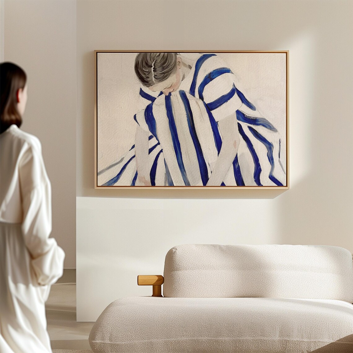 Blue Striped Woman, Contemporary Minimalist Art Print - Image 2
