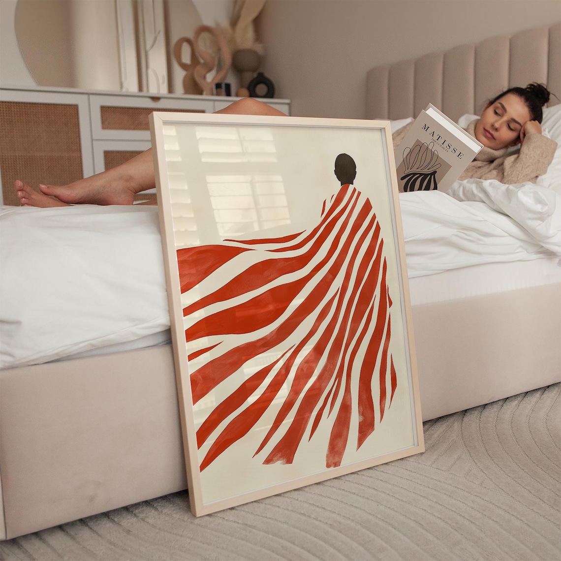 Red Striped Abstract Figure, Minimalist Art Print - Image 2
