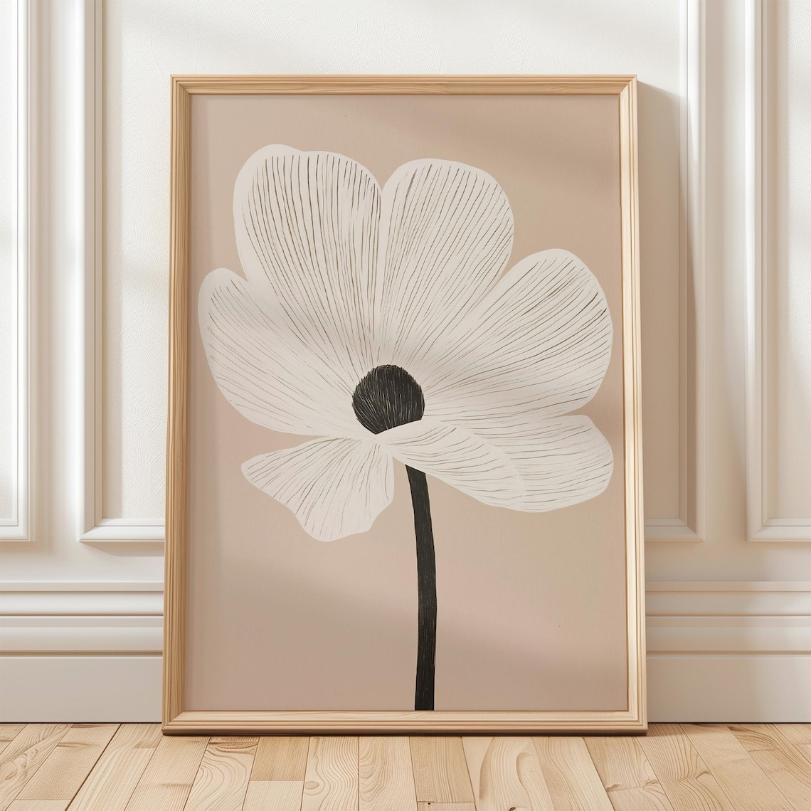 Minimalist Flower Art, Neutral Boho Botanical Print