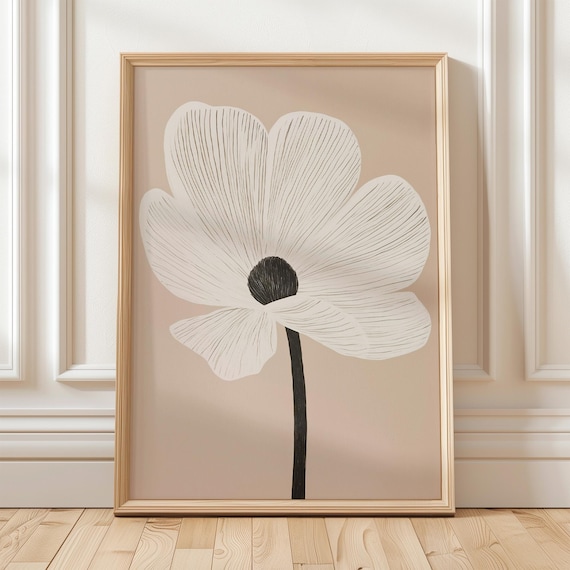 Minimalist Flower Art, Neutral Boho Botanical Print